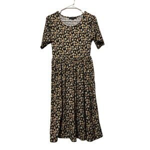 Vibe Sportswear Yellow & Black Floral Soft Flowy Sun Dress Plus Size Large NEW‎